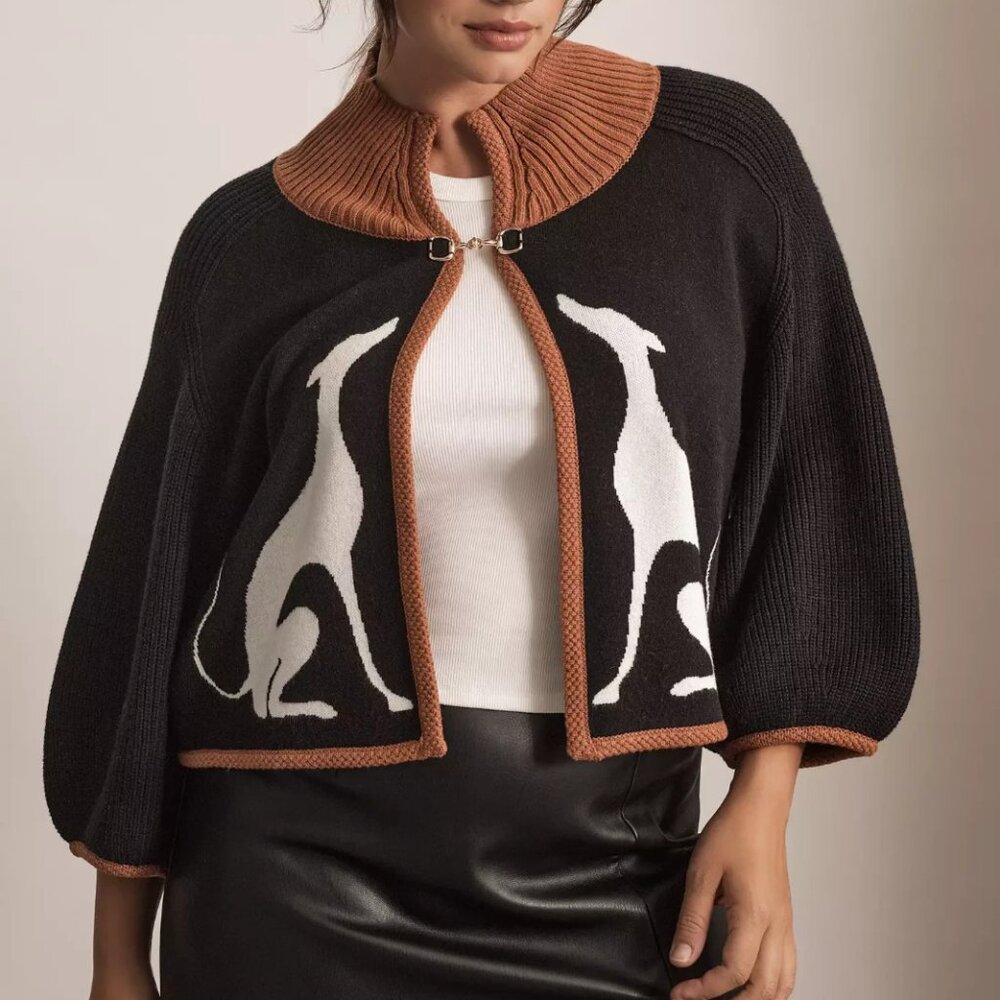 Anthropologie Maeve Dog Knit Cardigan Sweater Cape Greyhound Dogs Shrug 3X NWT - Picture 5 of 9